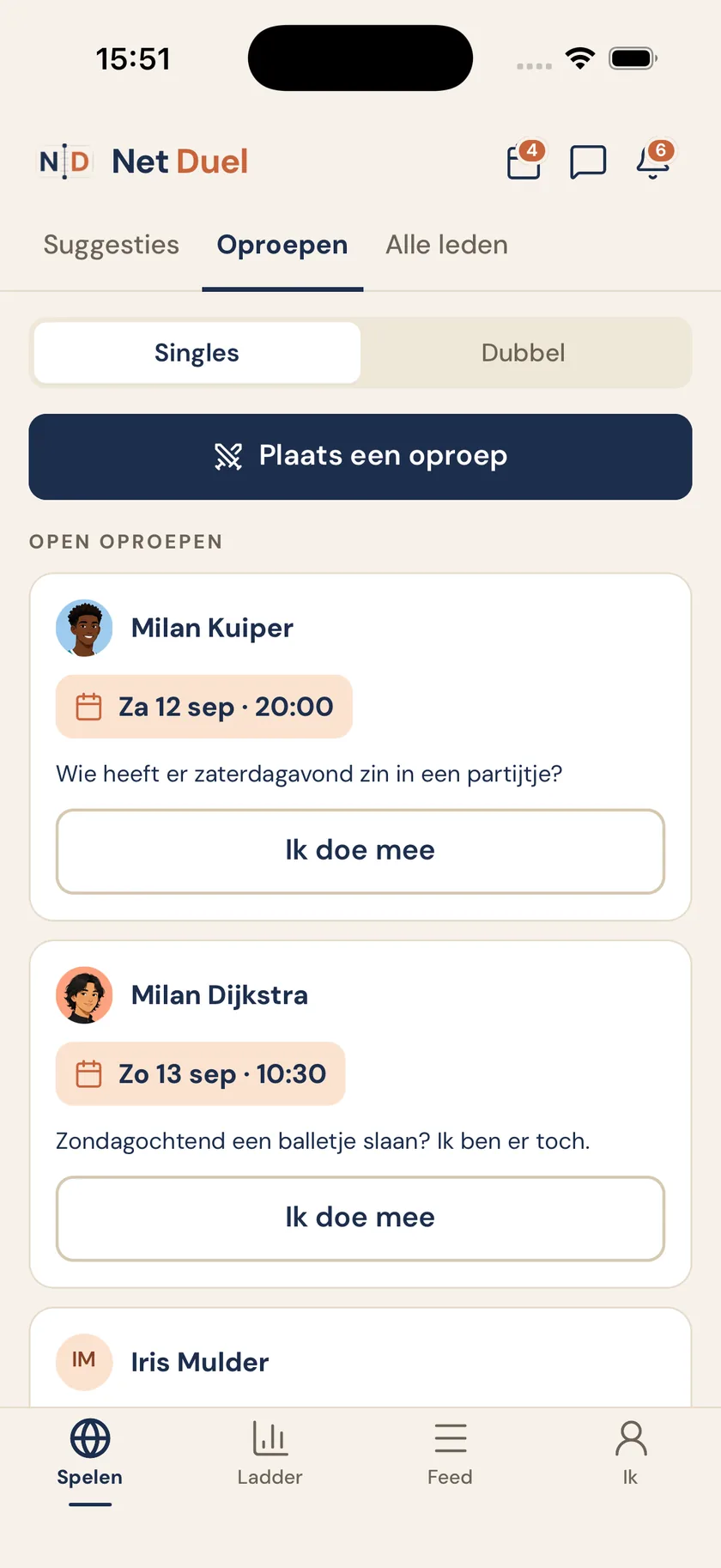 Open speel-oproepen van andere leden