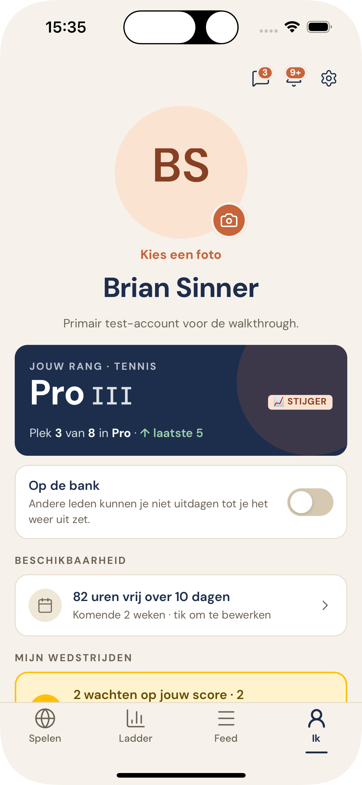 Net Duel wedstrijden-scherm